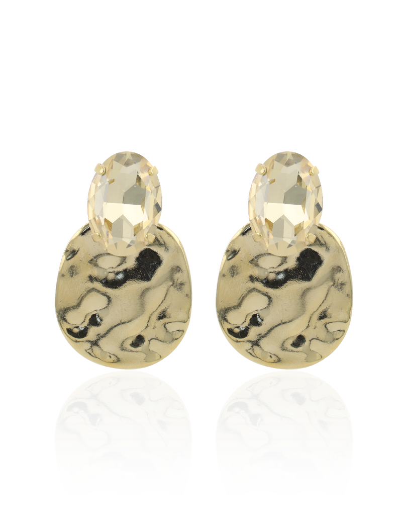 Aelina - CL Earring Round Moon Strass M - Soft Gold / Smoked Shadow