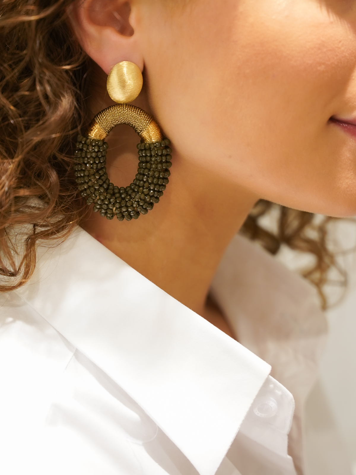 Army Green Earrings Combi Oval L 