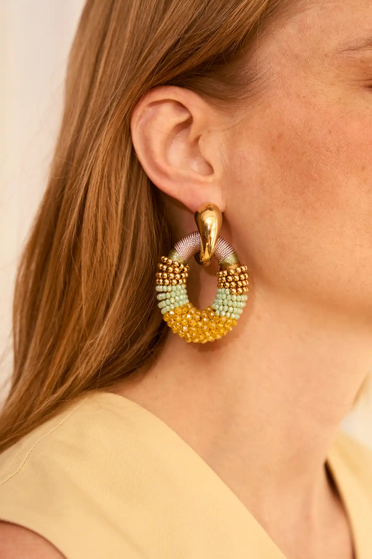 Yellow/Lavender/Mint Oorbellen Yara Combi Oval L