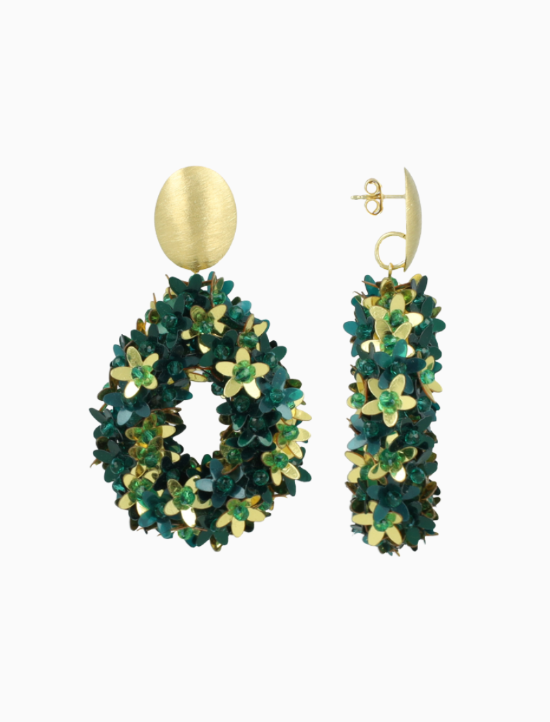 Green Flower Drop Earrings L  