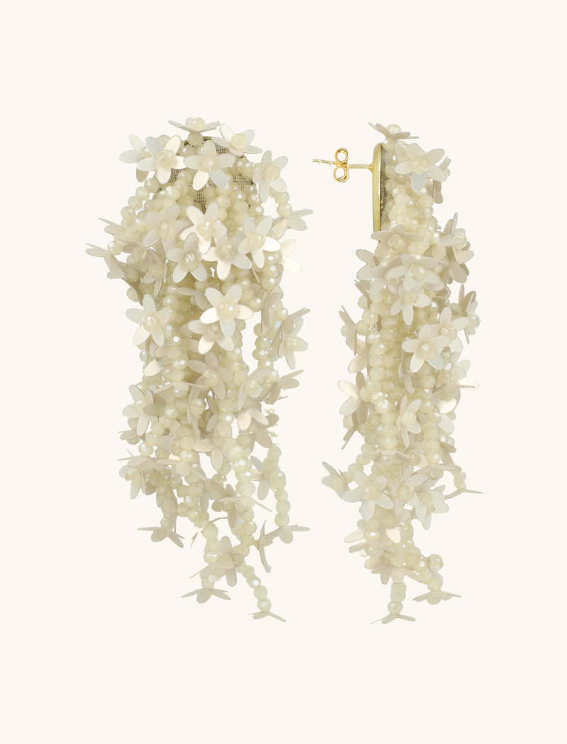 Beige Oorbellen Lilly Flower String L