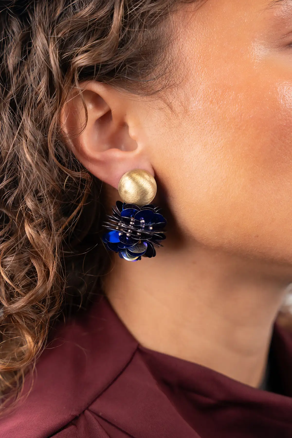 Blauwe Oorbellen Sequin Globe M Vlinder