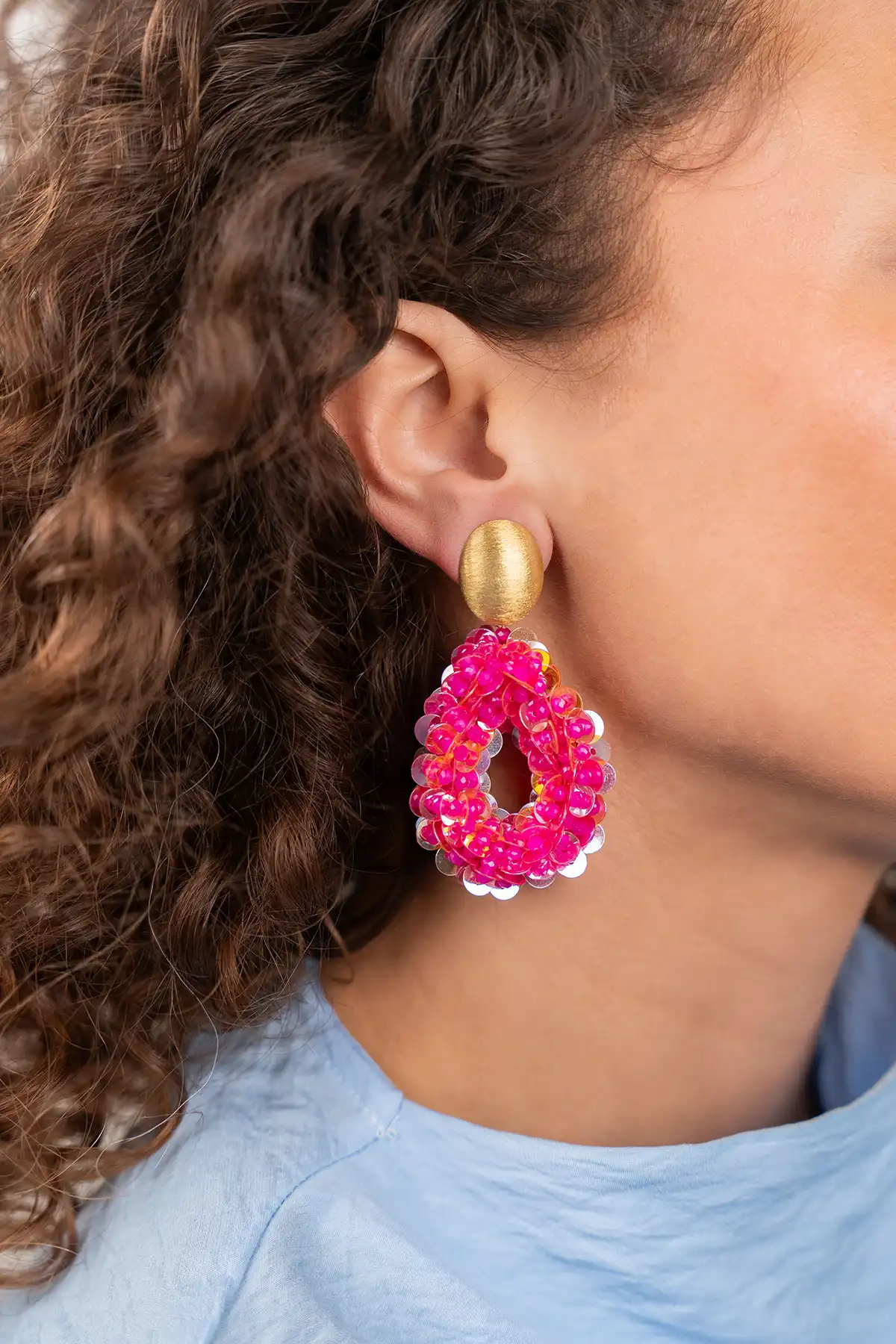 Fuchsia Oorbellen Fenna Sequin Drop M
