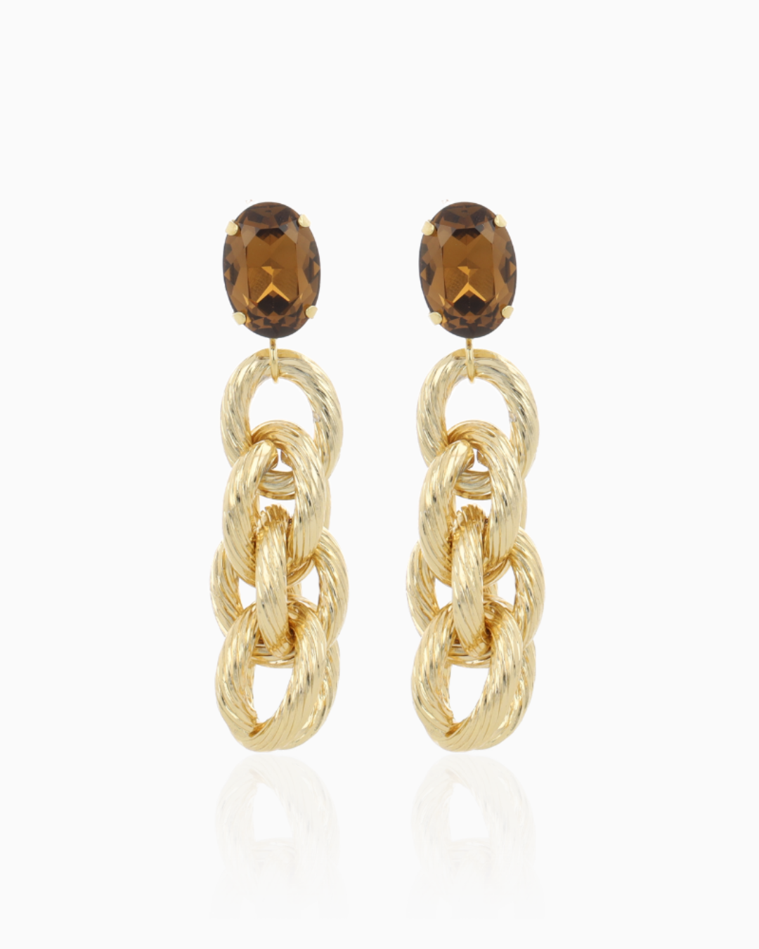 PRE-ORDER Norell - Oorbellen Triple Rope Strass – Zacht Goud / Shadow