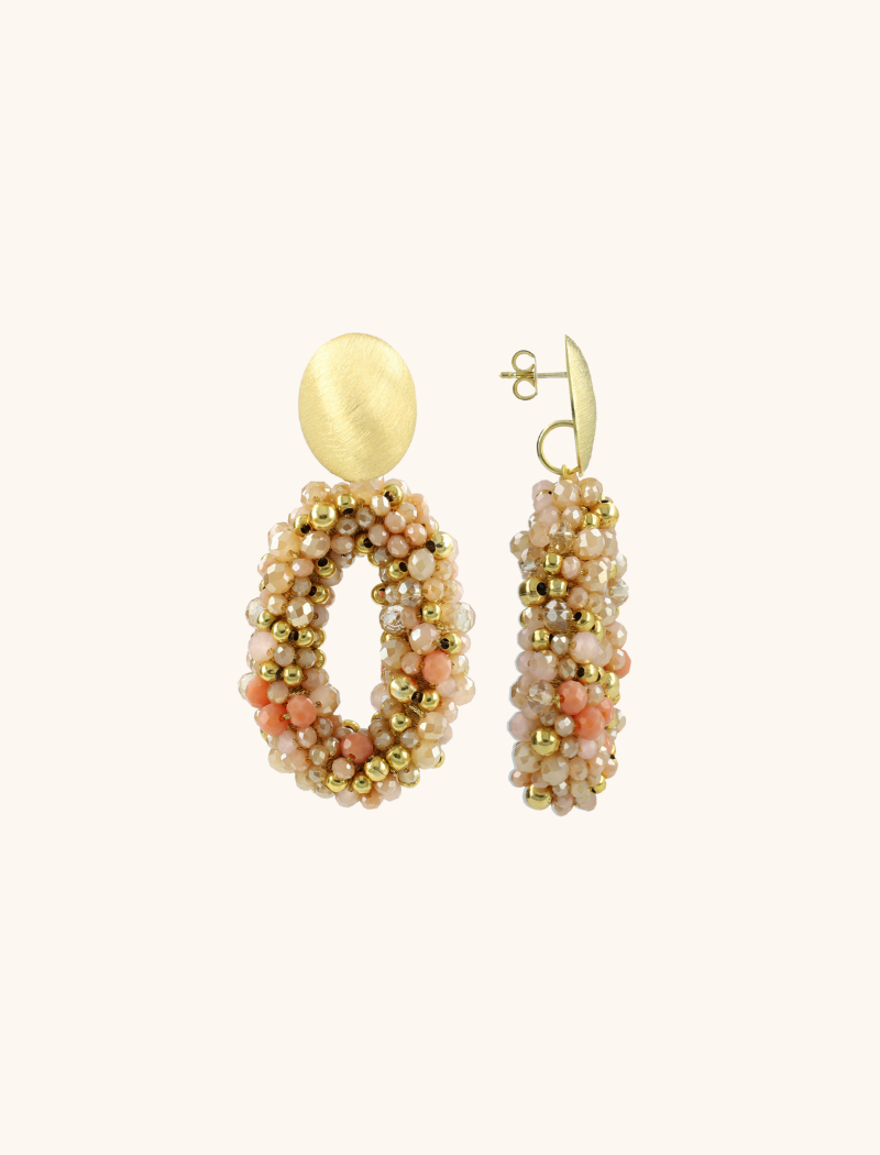 Beige Tangerine Oorbellen Pomm Ovaal M