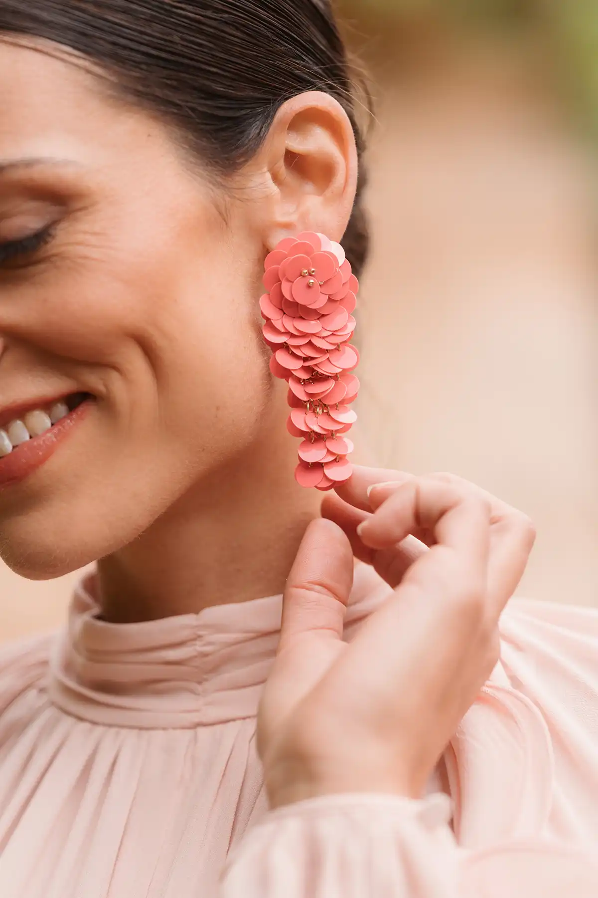 Roze Oorbellen Linde Sequin Flower Waterfall L