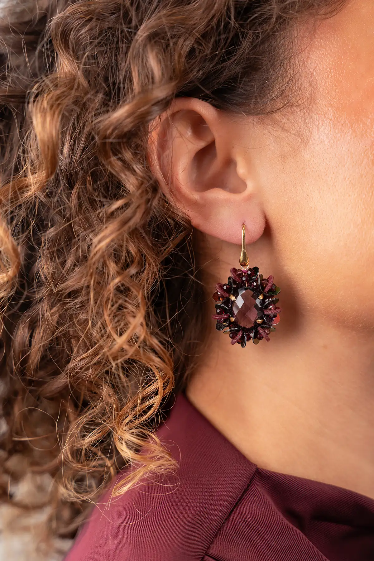 Rode Oorbellen Oval with Sequins XS Filou