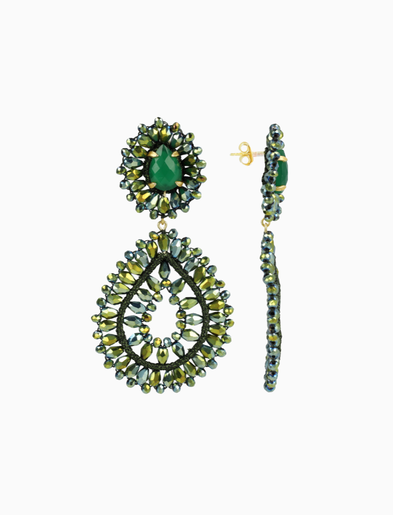 Metallic Green Earrings Apollo Double Drop 