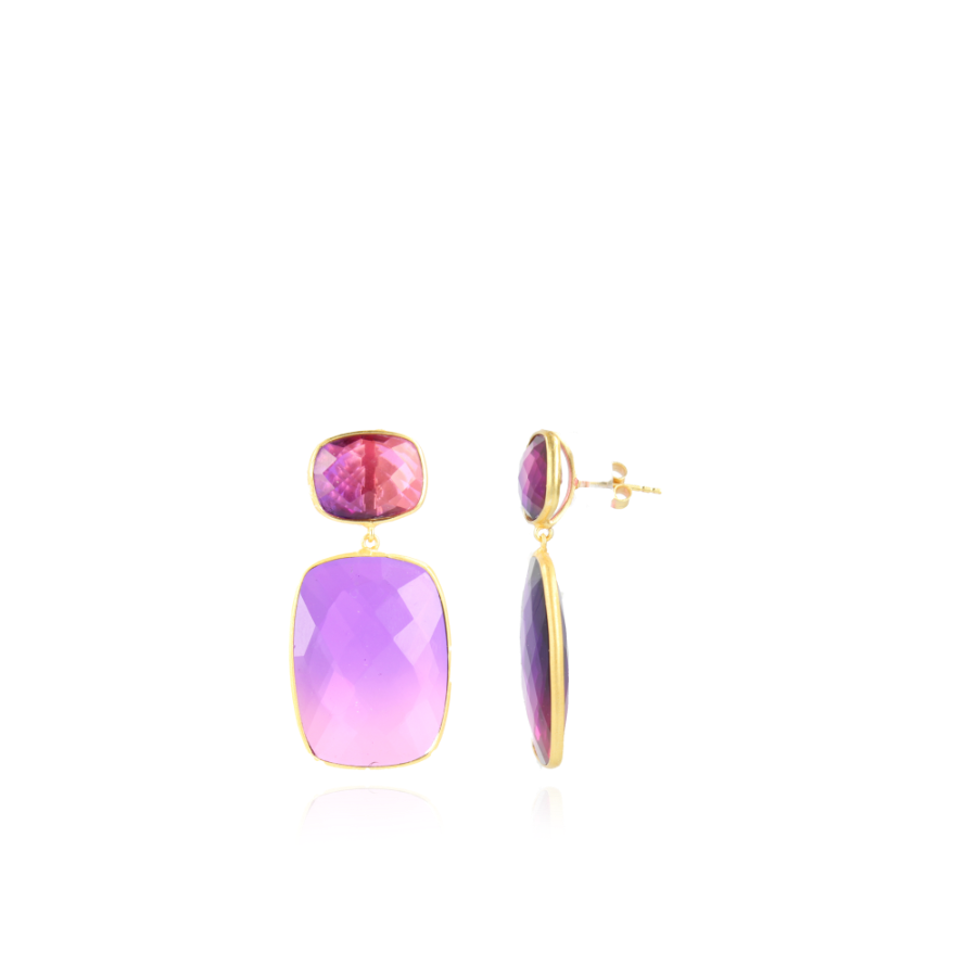 Purple Fuchsia Earrings Mint Quartz Square