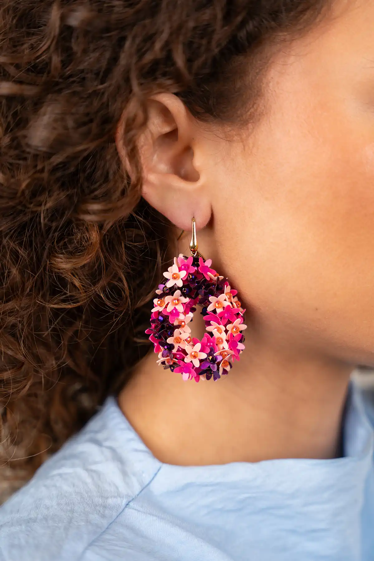 Fuchsia Ohrringe Amal Blumen Drop L