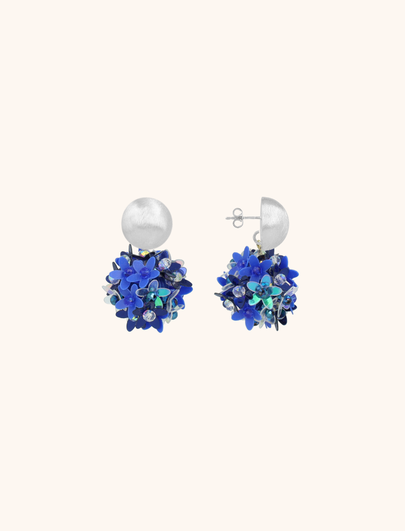 Blauwe Oorbellen Daisy Sequin Flower Globe S