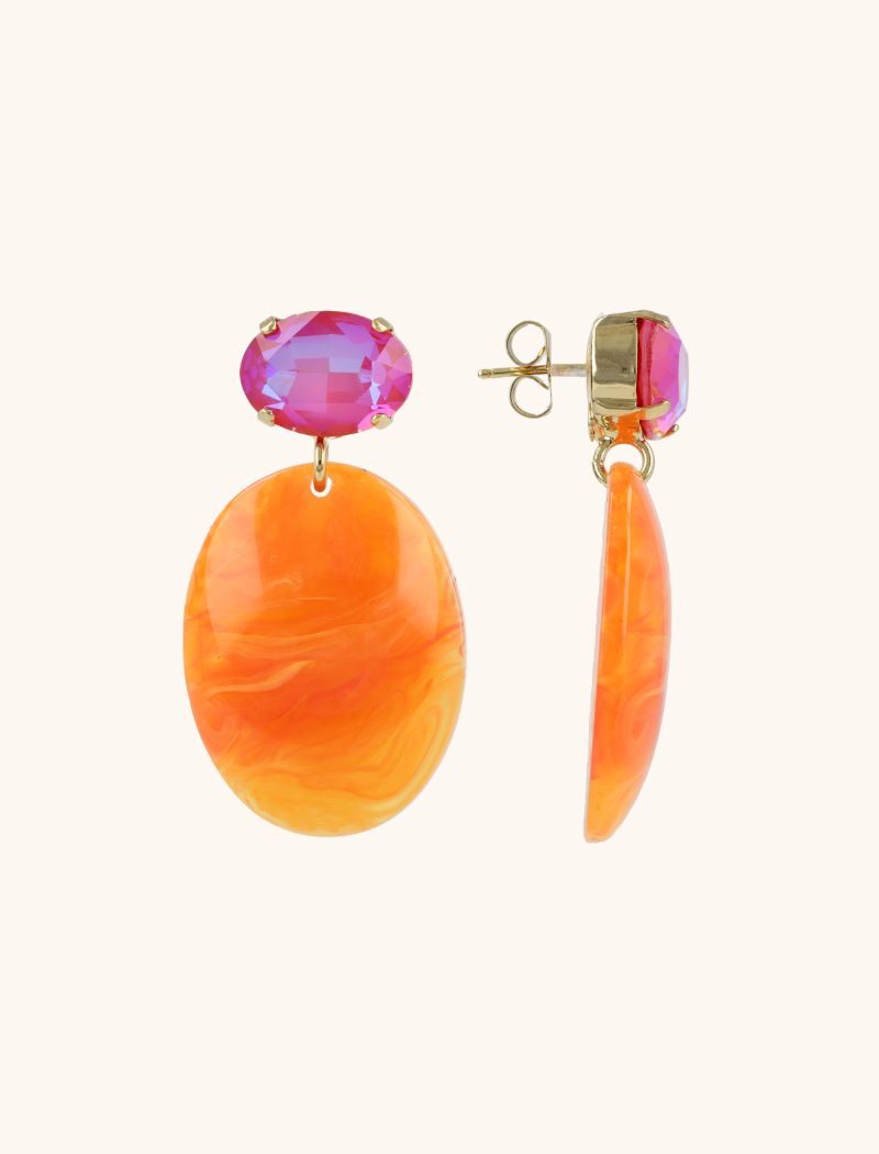 Orange earrings sirius oval S lion strass