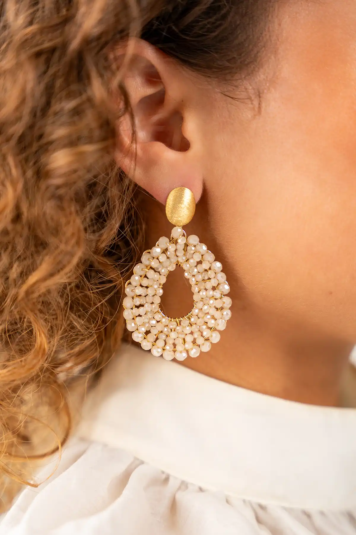 Beige Oorbellen Babs Open Drop