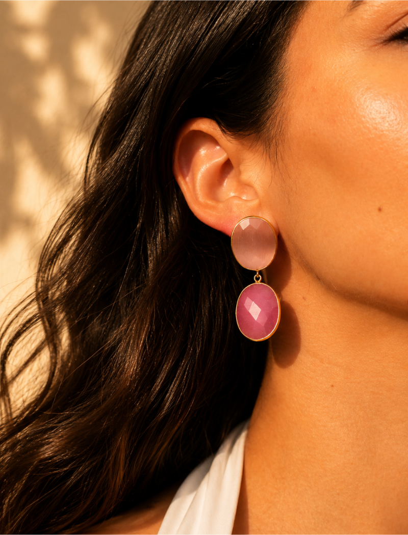 Berry Pink Earrings Camille Double Drop M