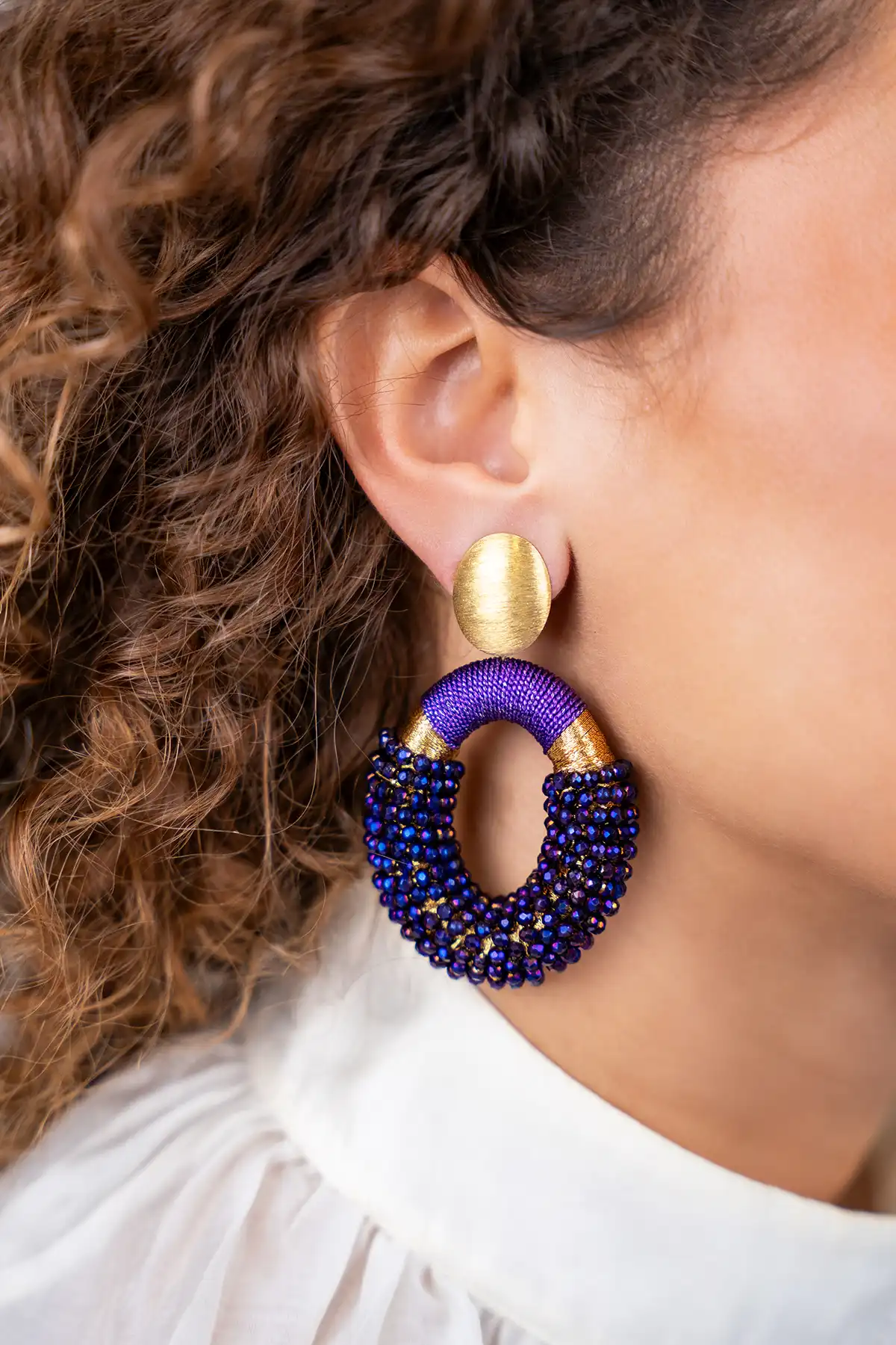 Metallic Purple Oorbellen Yara Combi Oval L