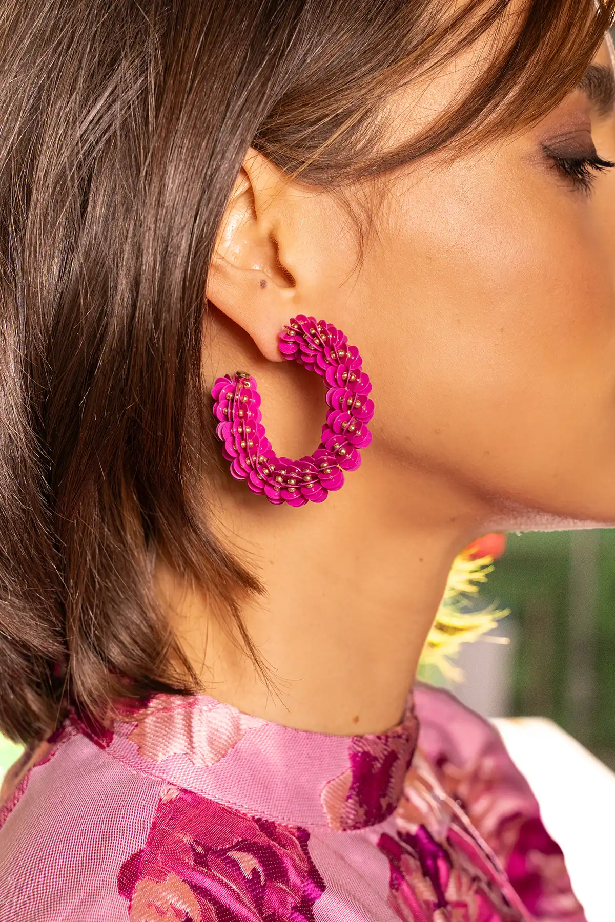Fuchsia Earrings Sequin Creole L 