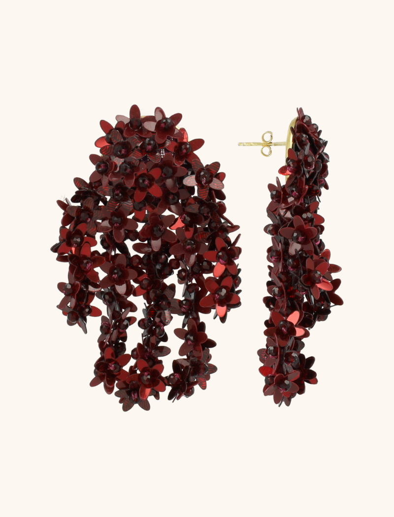 Bordeaux Rode Oorbellen Double Flower Rain Fleur