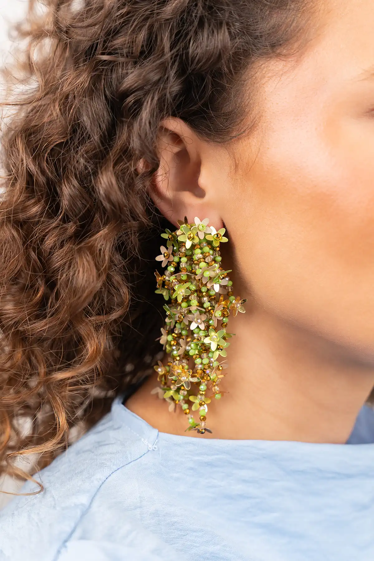 Green Earrings Lilly Flower Strings L