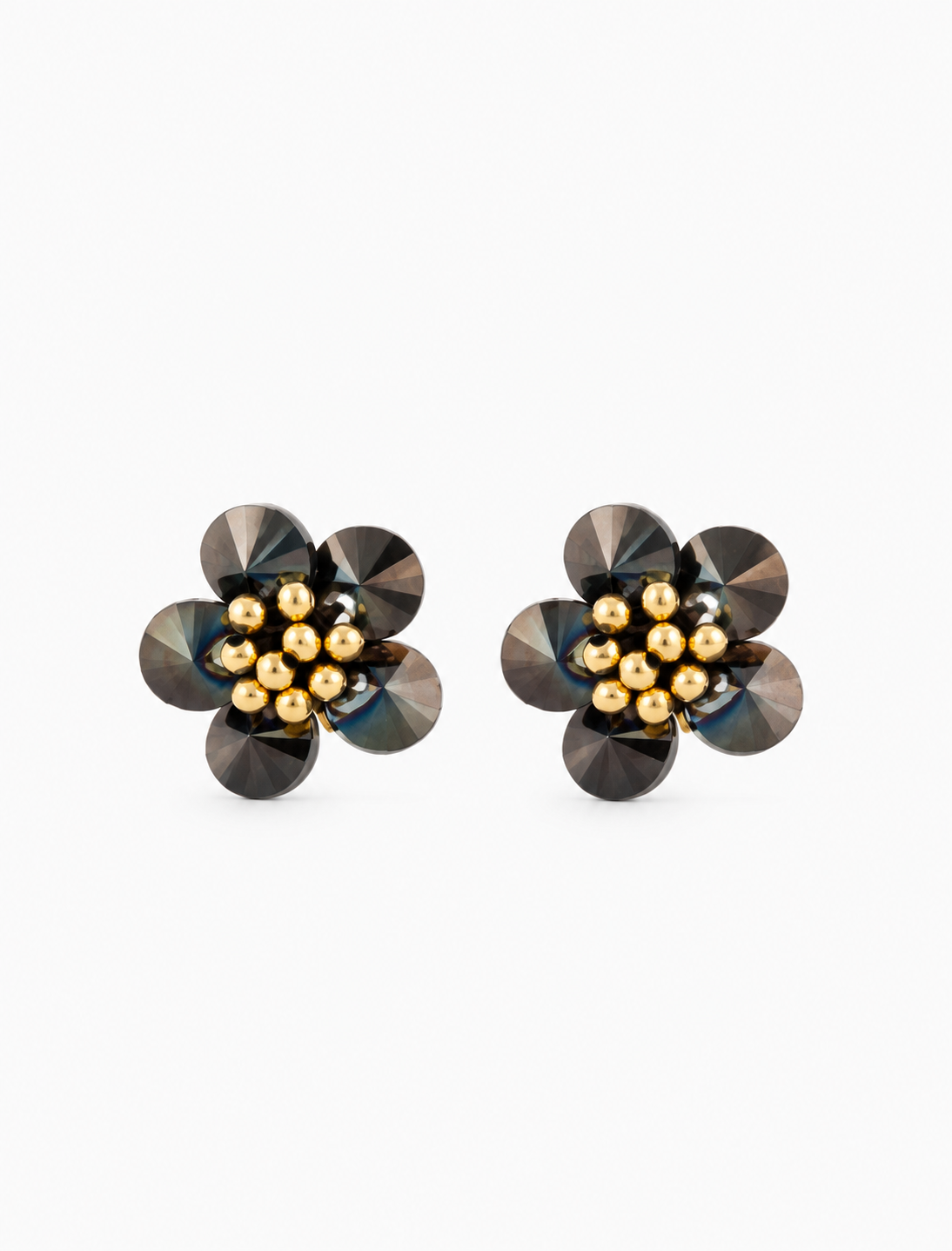 Teuntje - Oorbellen Flower Stud - Bruin/Gouden