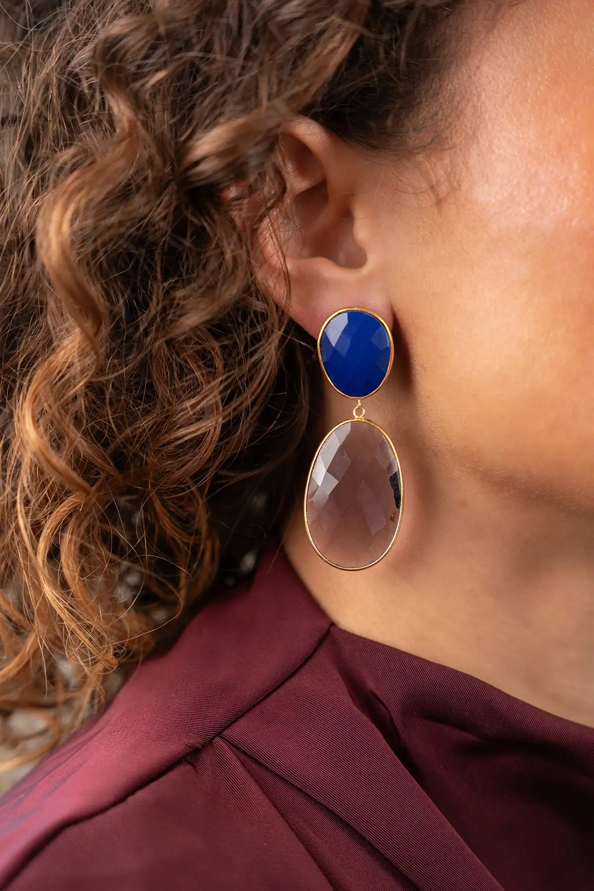 Blauwe Oorbellen Framed Double Oval Doris