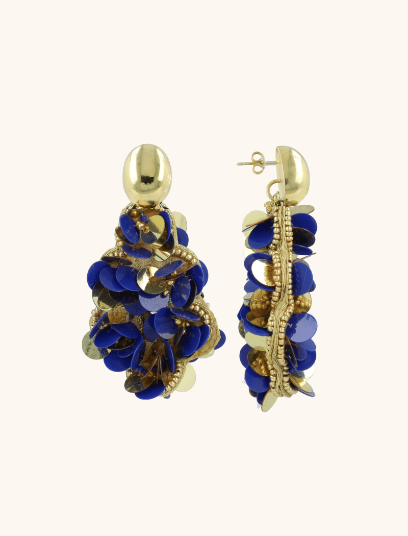 Blauwe Goudkleurige Oorbellen Sequin druppel L Laurelott-theme.productDescriptionPage.SEO.byTheBrand