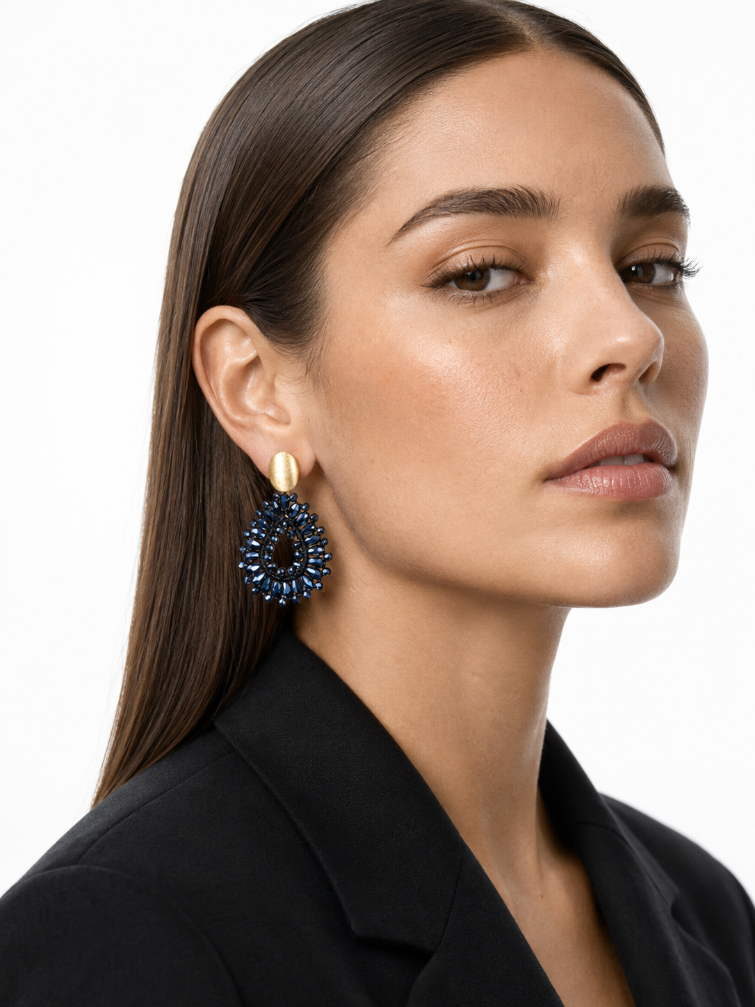 Brass - Gold Drop Crystal Small - Metallic Blue