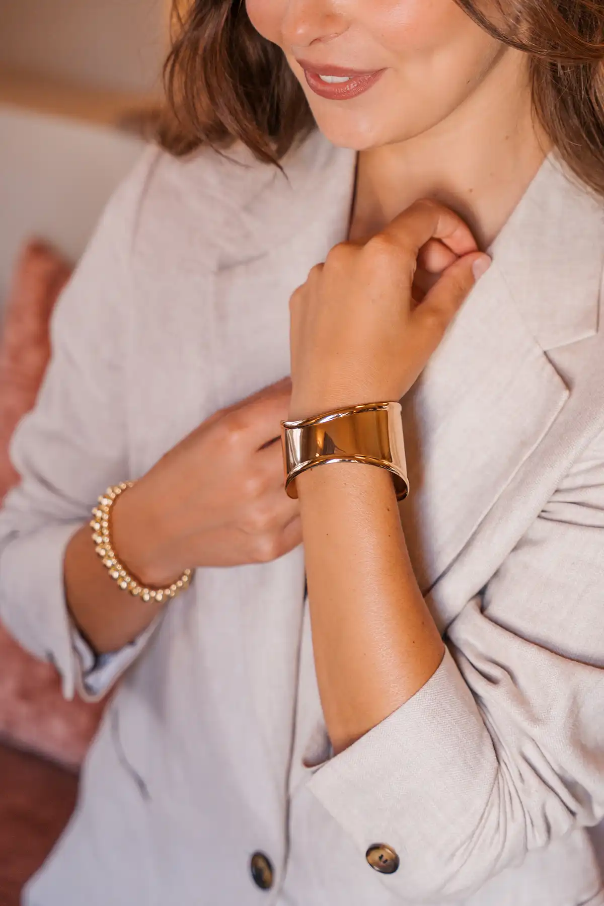 Gold Colored Bracelet Sculpted Cuff  L Loeke