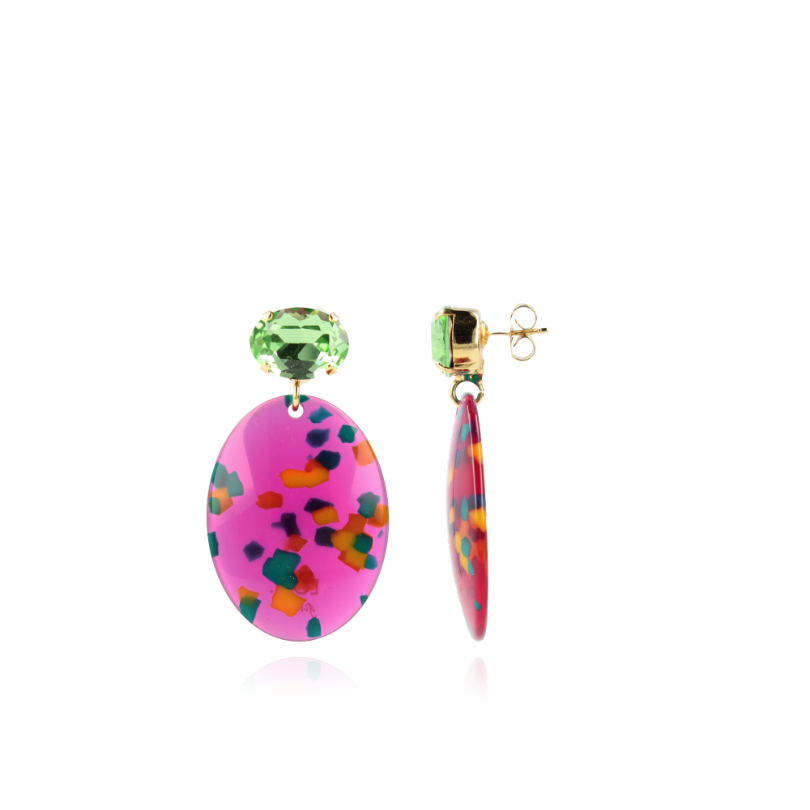 Mixed Fuchsia Oorbellen Celia Bugle L Strass Peridot