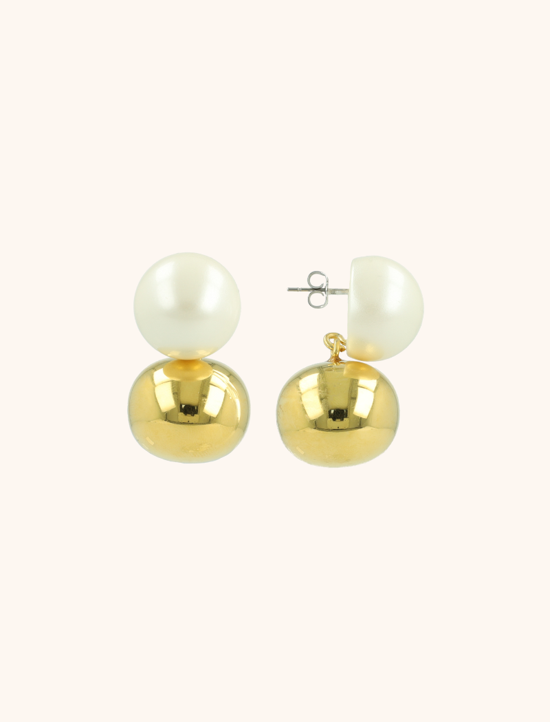 Gold Pearl Earrings Round Bold