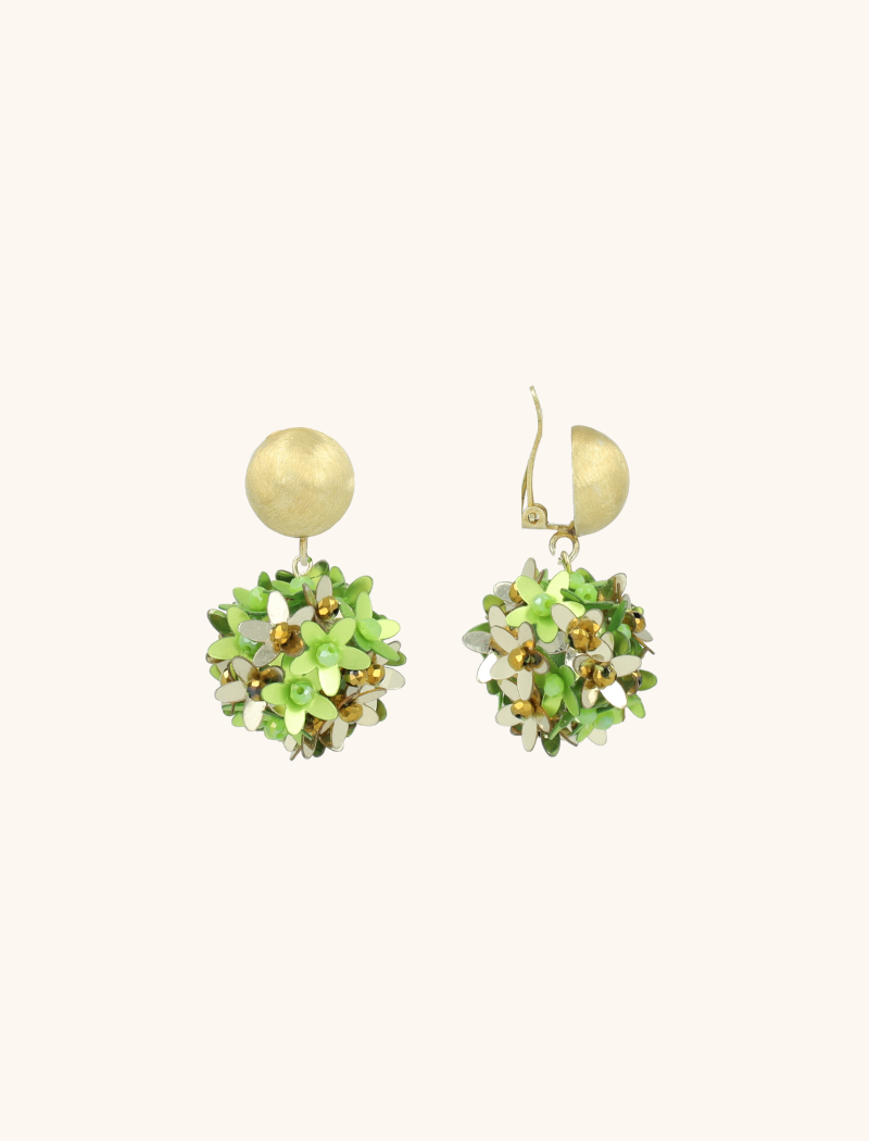 Groene Oorbellen Daisy Sequin Flower Globe S Clip