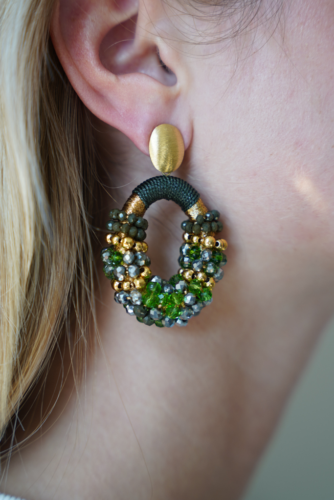 Green Earrings Viv Combi Oval M