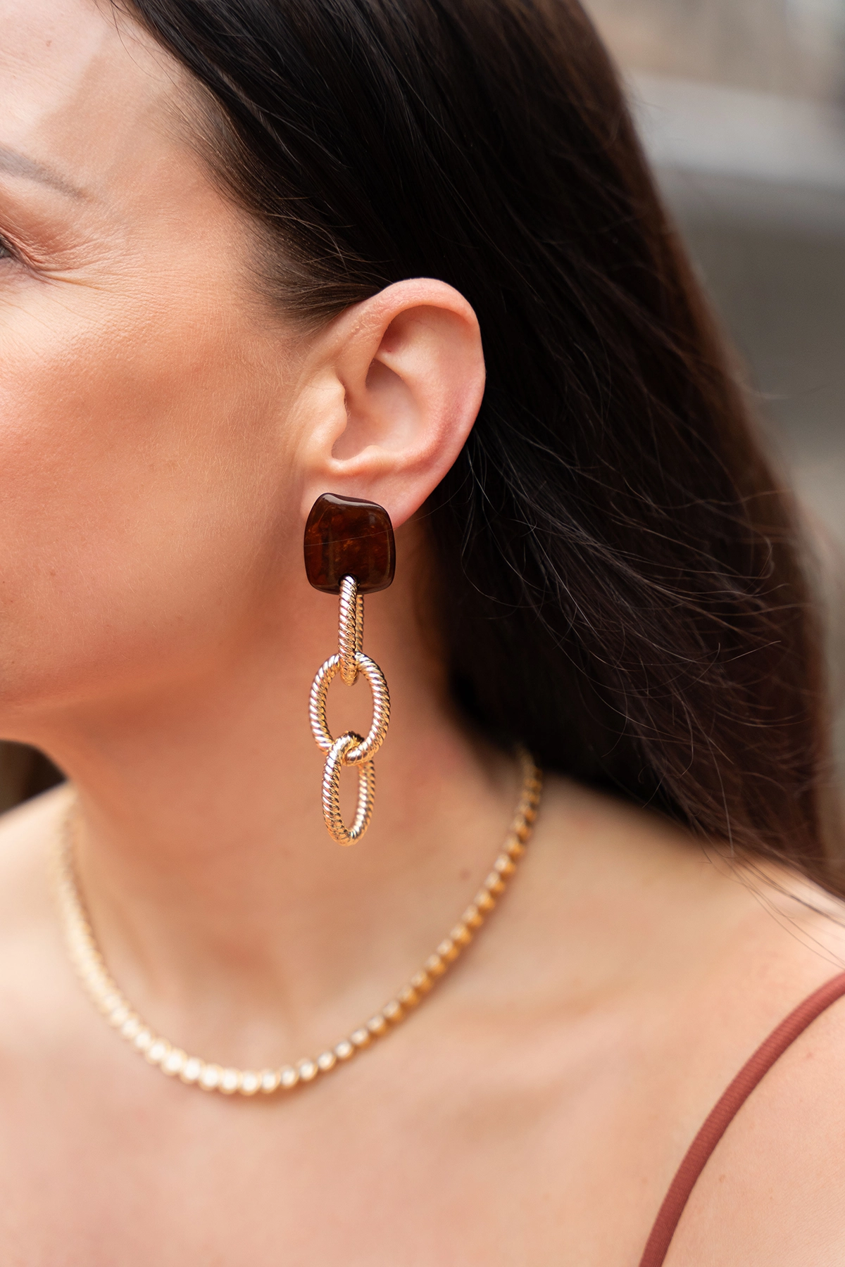 Orlina - CLA Earring Cable Rope L - Soft Gold / Brown