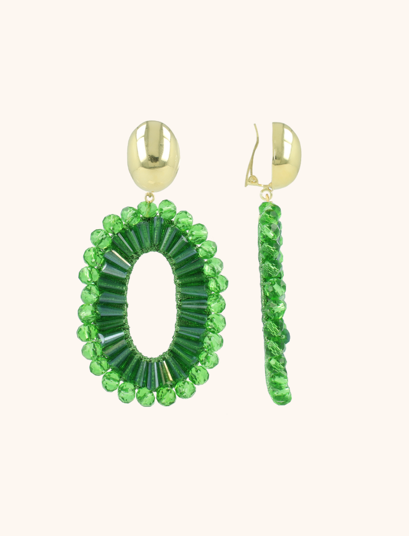 Green Earrings Ann-Mary Oval Double Clip