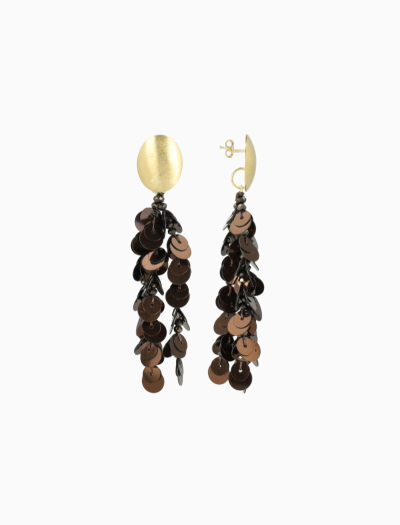 Metallic Bruine Oorbellen Sequin Single Fall L