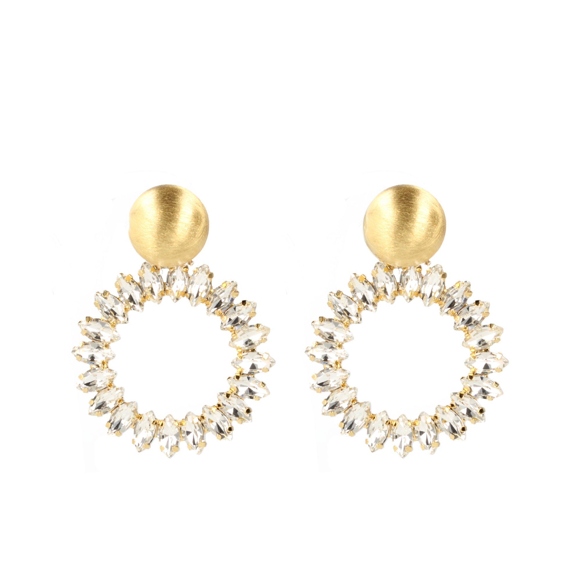 Brushed Gold Drop Framed Marquis Strass Earrings Inez S