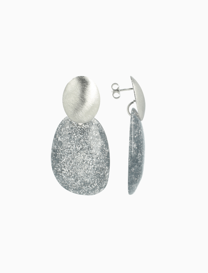 Zilveren Glitter Oorbellen Little Sara Asymetrisch Ovaal S