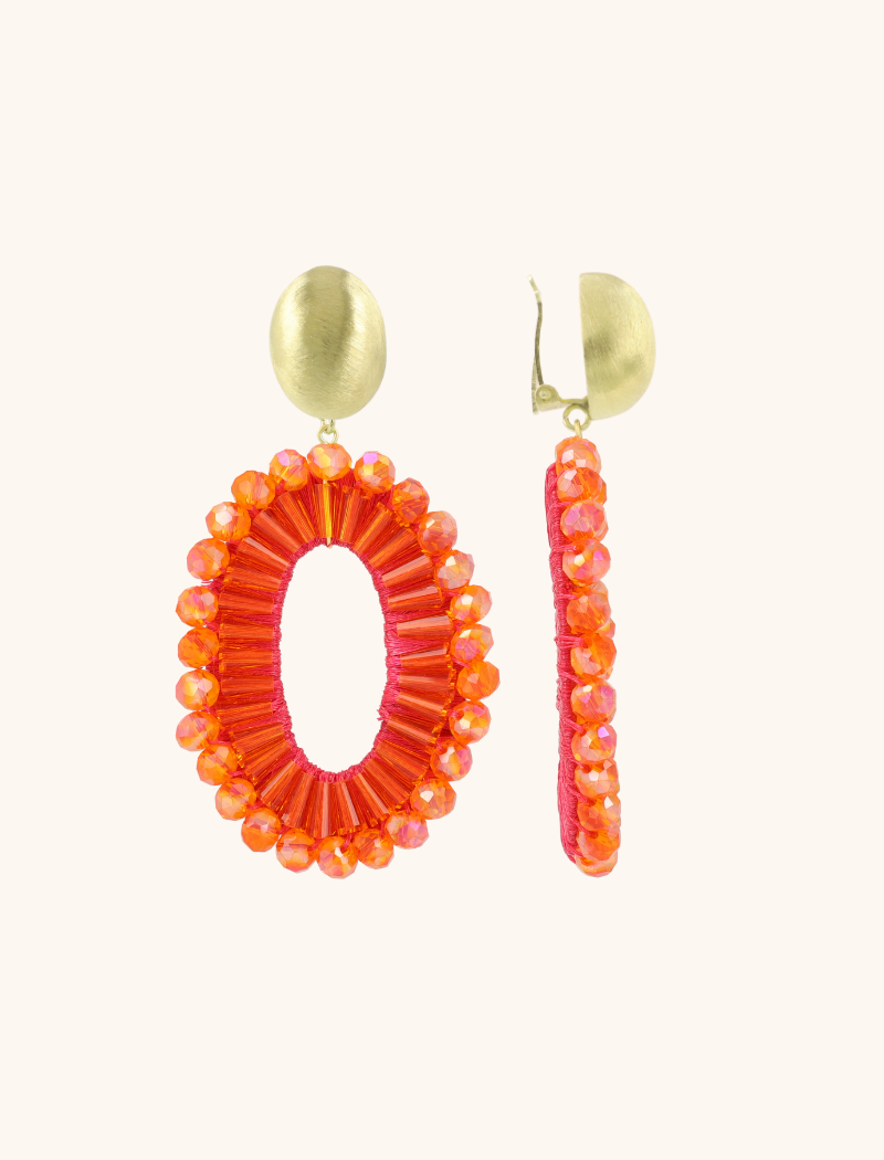 Orange earrings Ann-Mary oval double lion clip