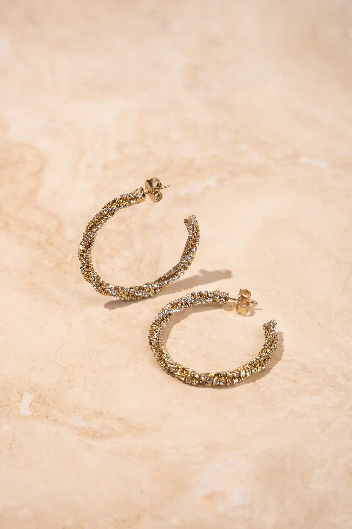 Gold/Crystal Earrings Stevie Twisted Tennis Hoop L