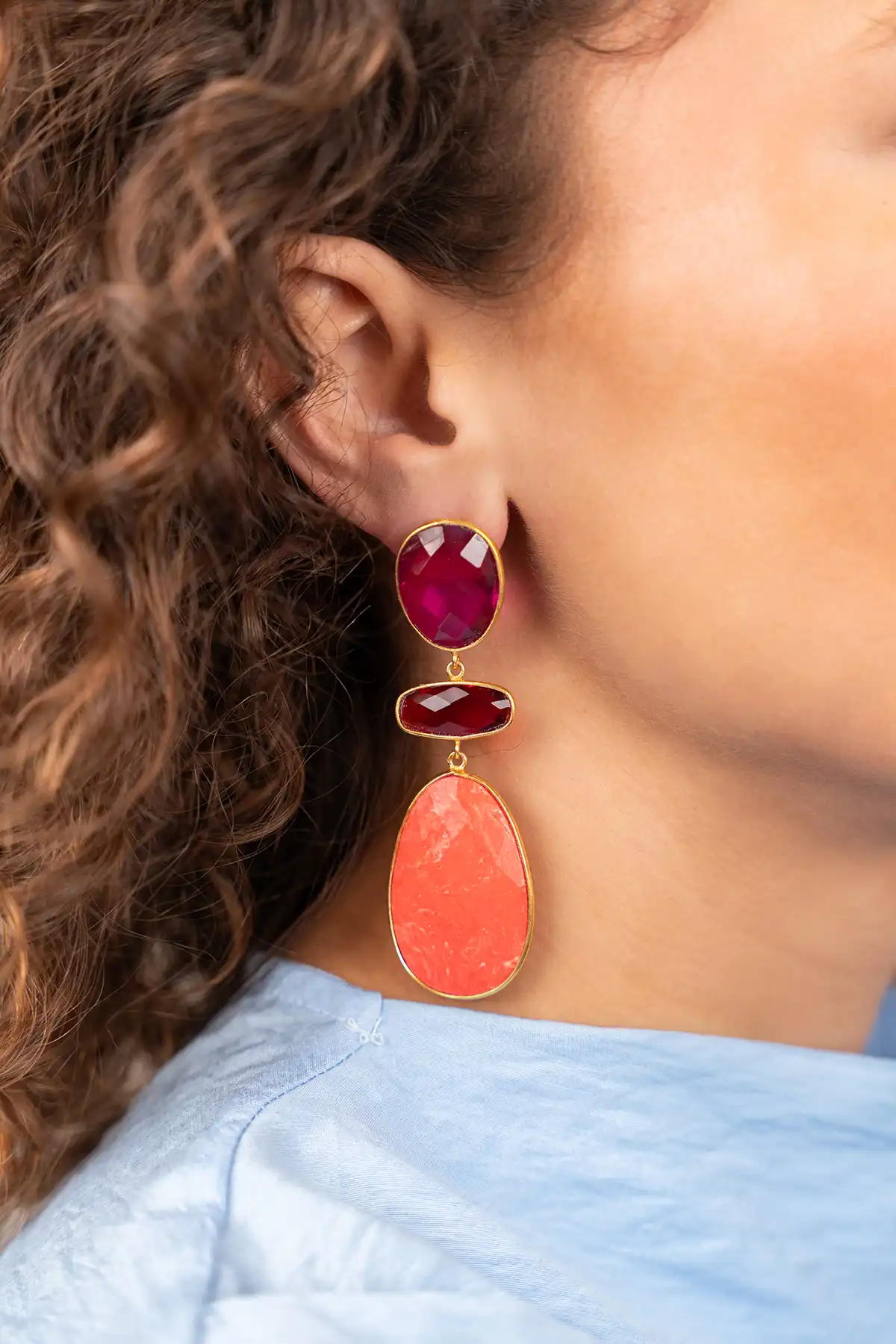 Fuchsia Earrings Runa Triple Framed Shapeslott-theme.productDescriptionPage.SEO.byTheBrand