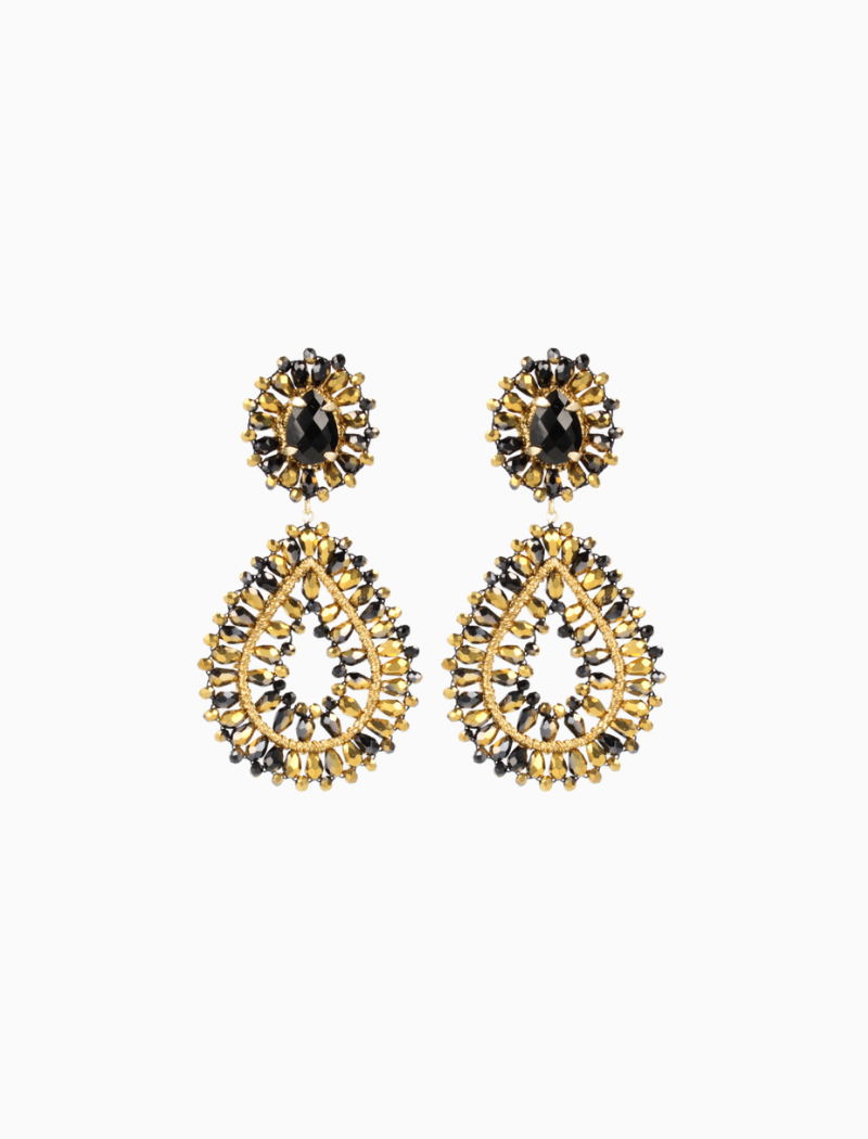 Zwart Goudkleurige Oorbellen | Apollo | Double Drop