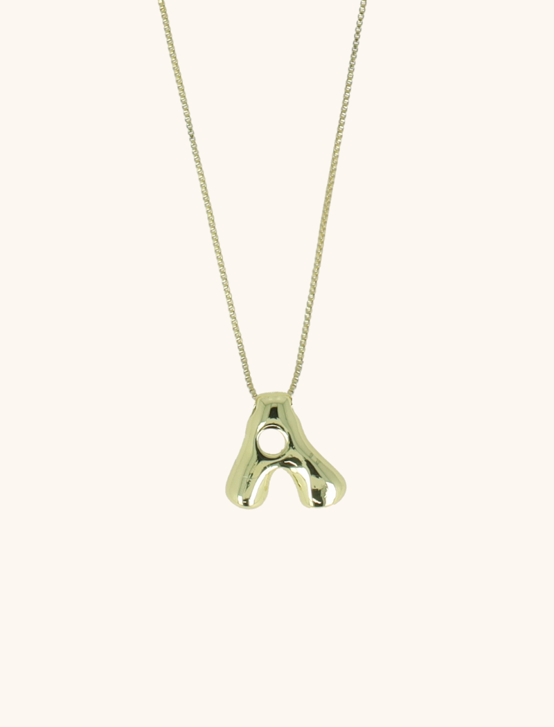 Gold Cartoon Initial Necklace - Adjustable