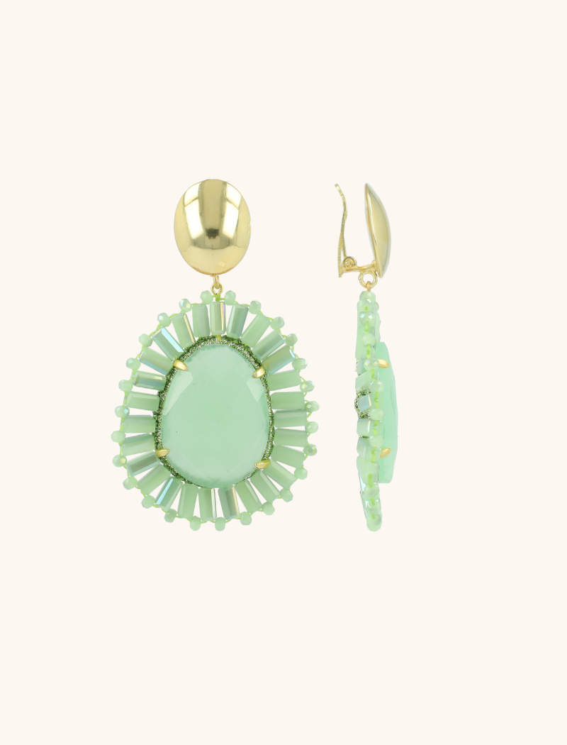 Lime Earrings Esmee Teardrop M Stone Clip