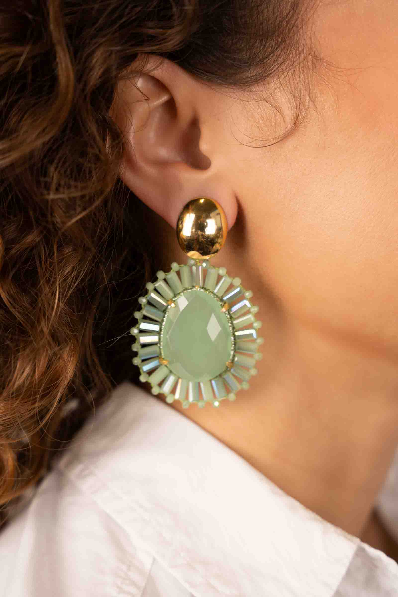 Lime Oorbellen Esmee Druppel M Steen