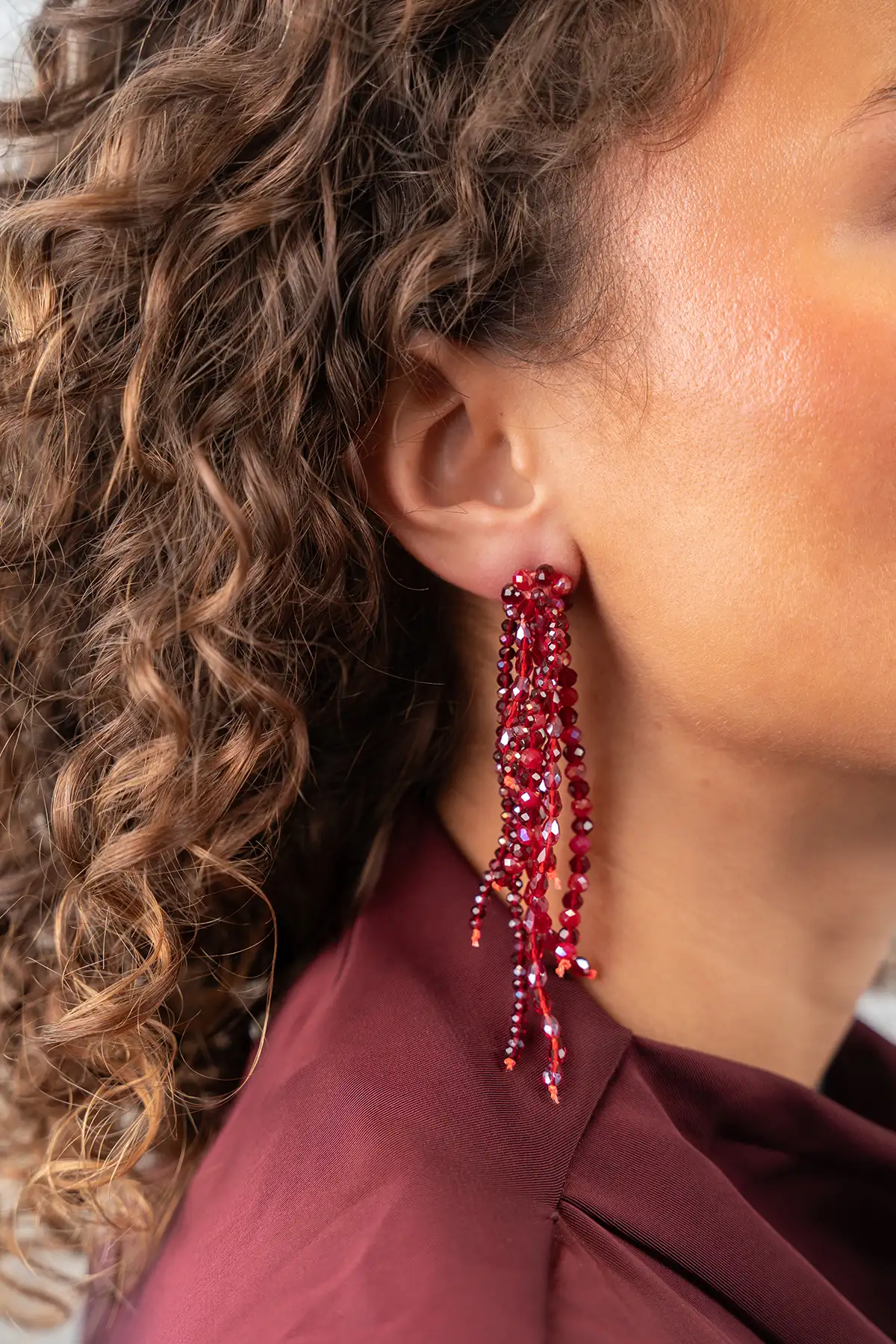 Rode Oorbellen Waterfall w/ Different Stones M Doortje