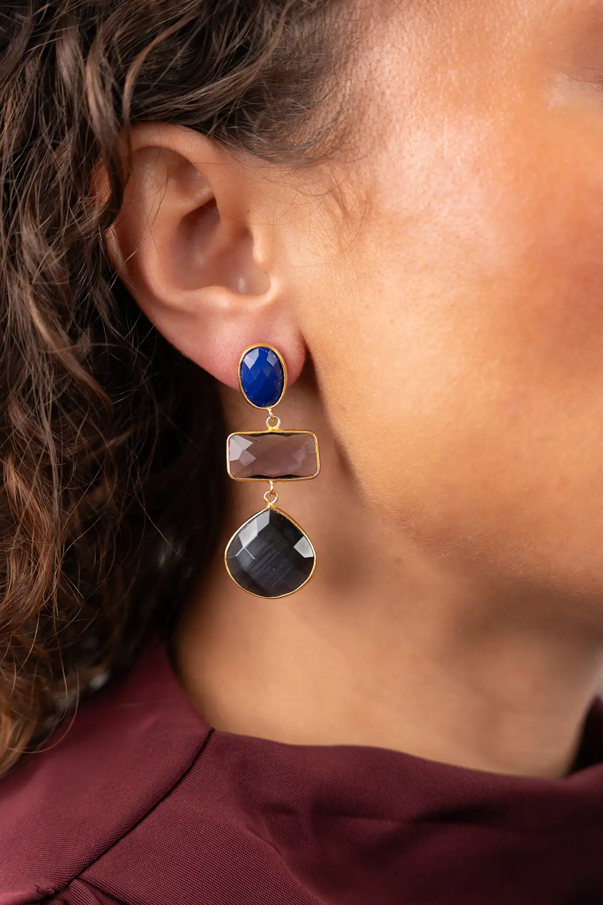 Blauwe Oorbellen Triple Shapes Lune