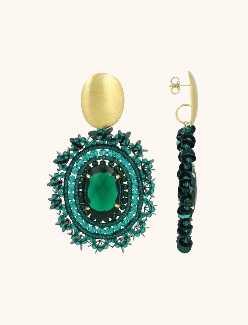 Groene Oorbellen Venna Filled Oval Sequins