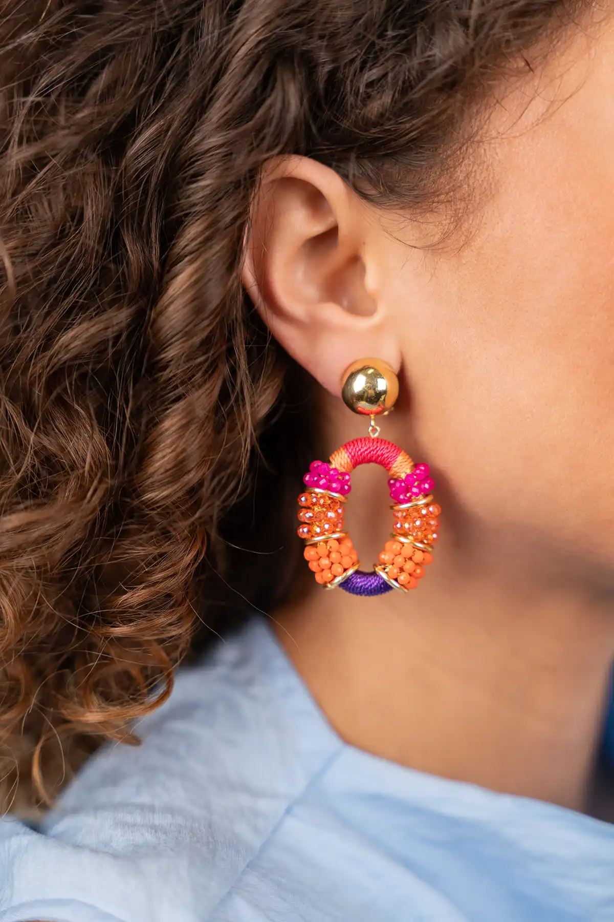 Orange Earrings Elle Combi Oval Deluxe M Clip