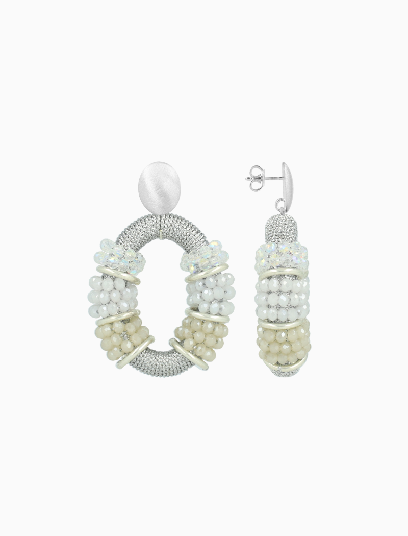 Kristall Silber/Silber Ohrringe Elle Combi Oval Deluxe M  