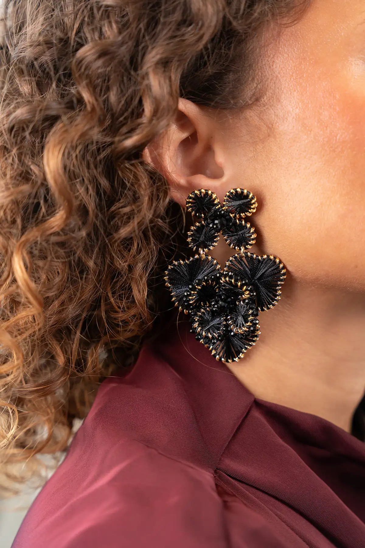 Zwarte Oorbellen Double Flower Earring L Debby