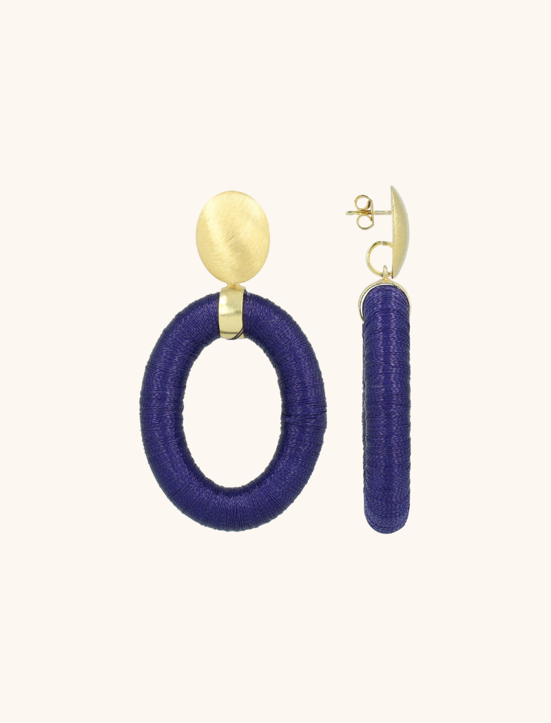 Blaue Ohrringe Faye Oval mit Perlen Gewinde  